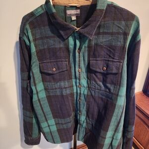 L.L. Bean Green and Black Plaid Button-Down Shirt